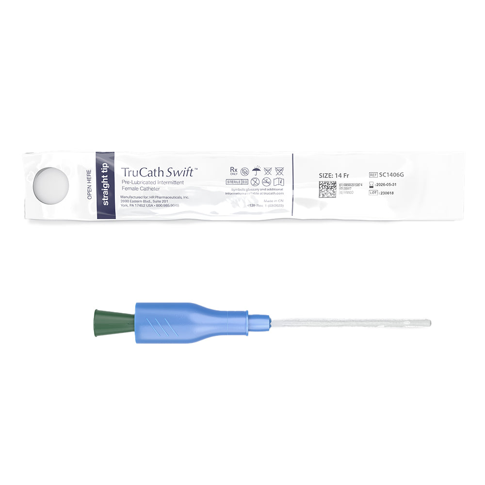 TruCath® Swift™ Pre-lubricated Female Intermittent Catheter, TruProtect® Grip