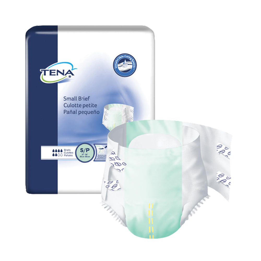 TENA Small Incontinence Adult Disposable Briefs with Tabs, Moderate Absorbency