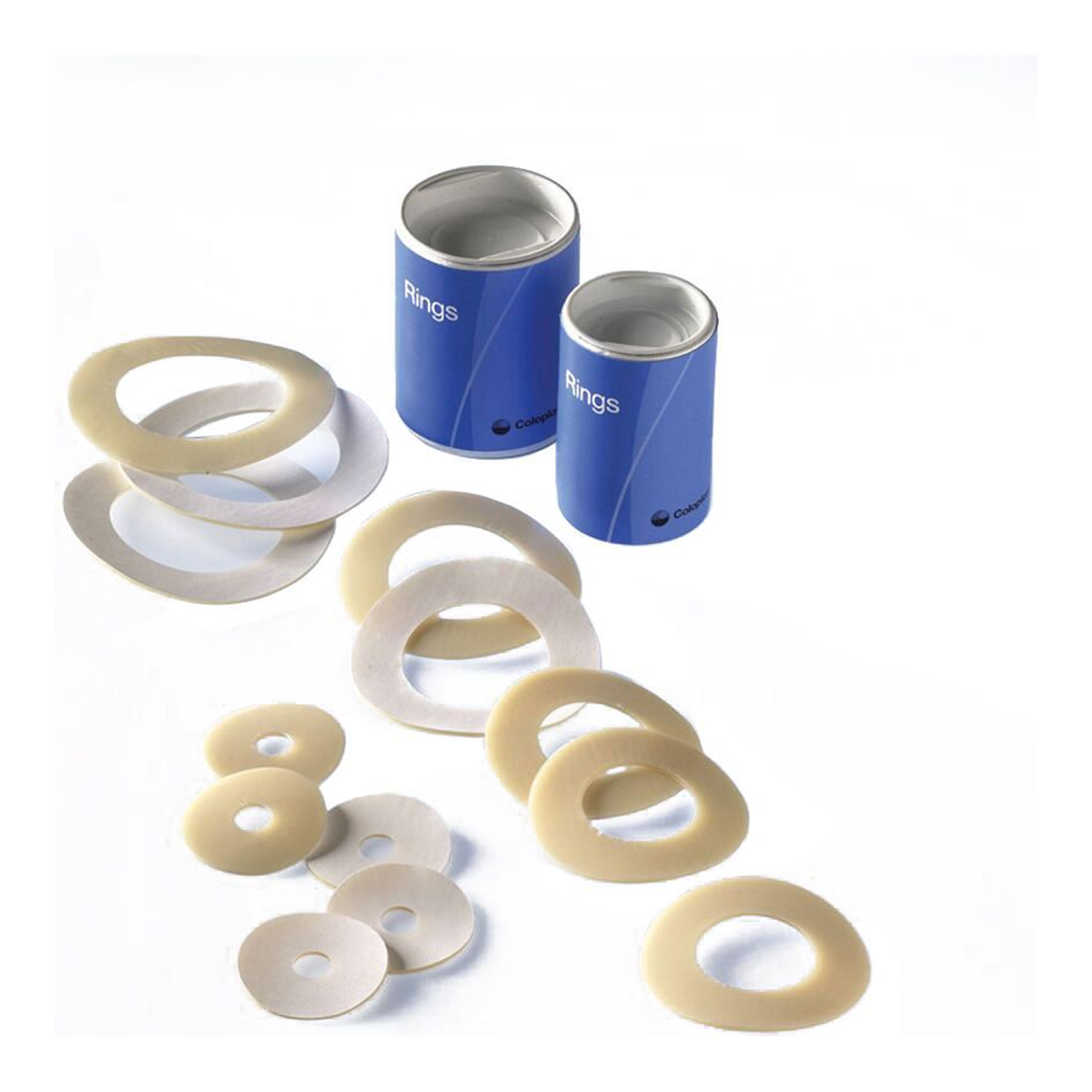 Coloplast skin barrier rings in multiple sizes with packaging