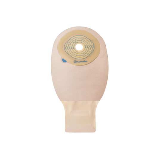 ConvaTec Esteem+ Stomahesive transparent one-piece drainable pouch with cut-to-fit guide