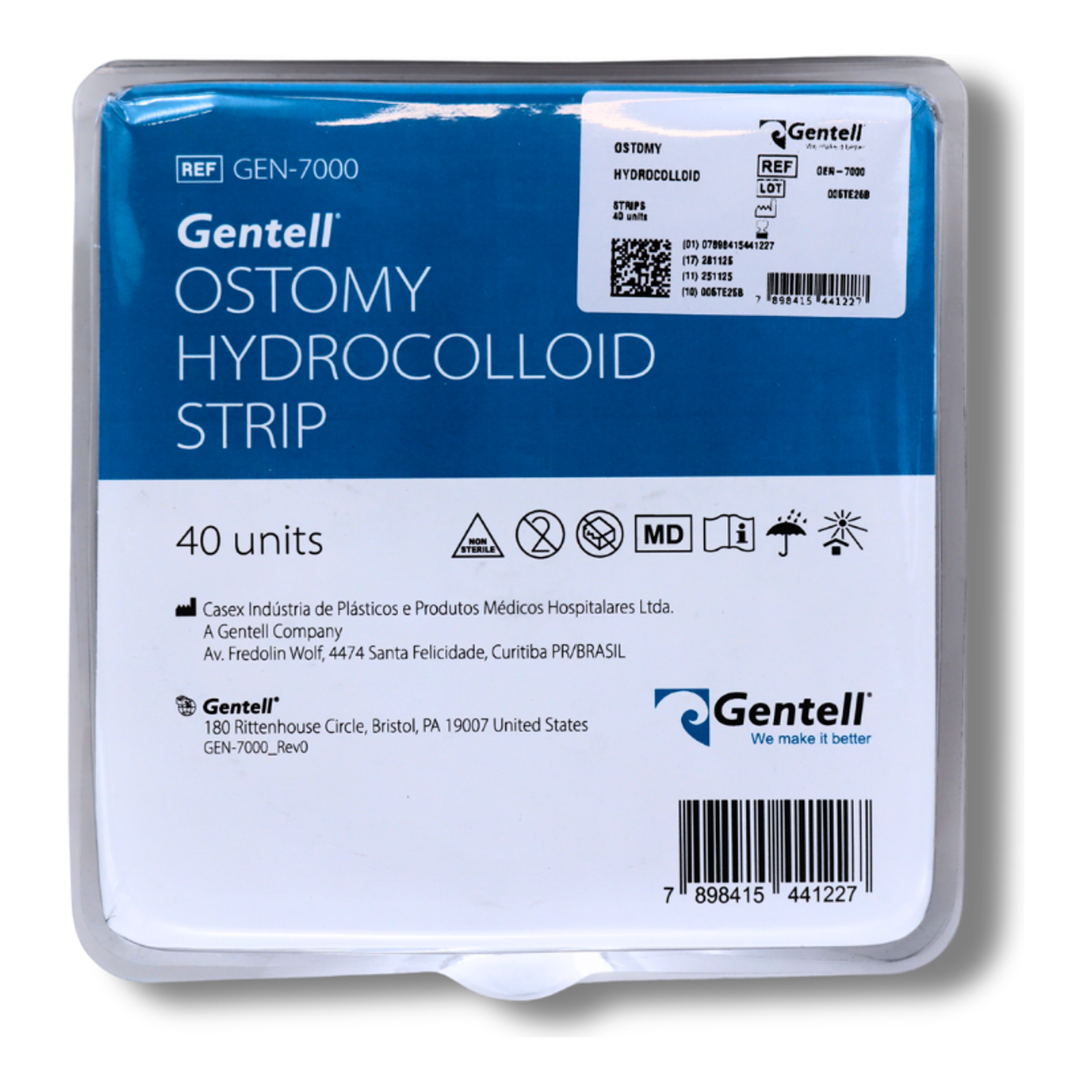 Gentell ostomy hydrocolloid strips box of 40, package front