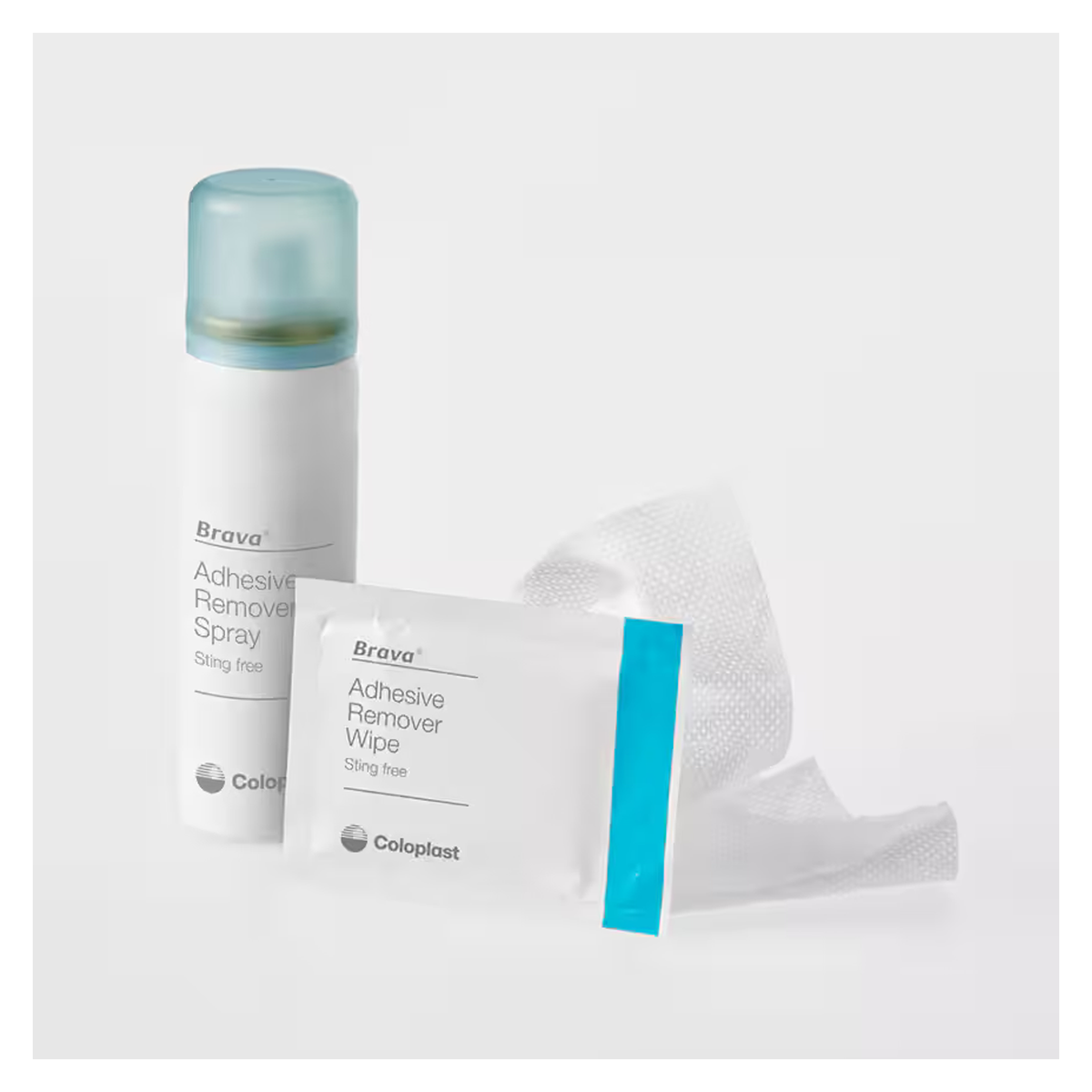 Coloplast Brava Adhesive Remover spray and wipe formats