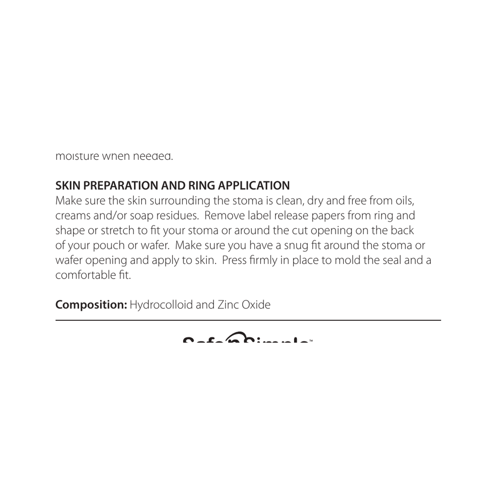 Safe-n-Simple Longevity Skin Barrier Ring preparation and application instructions