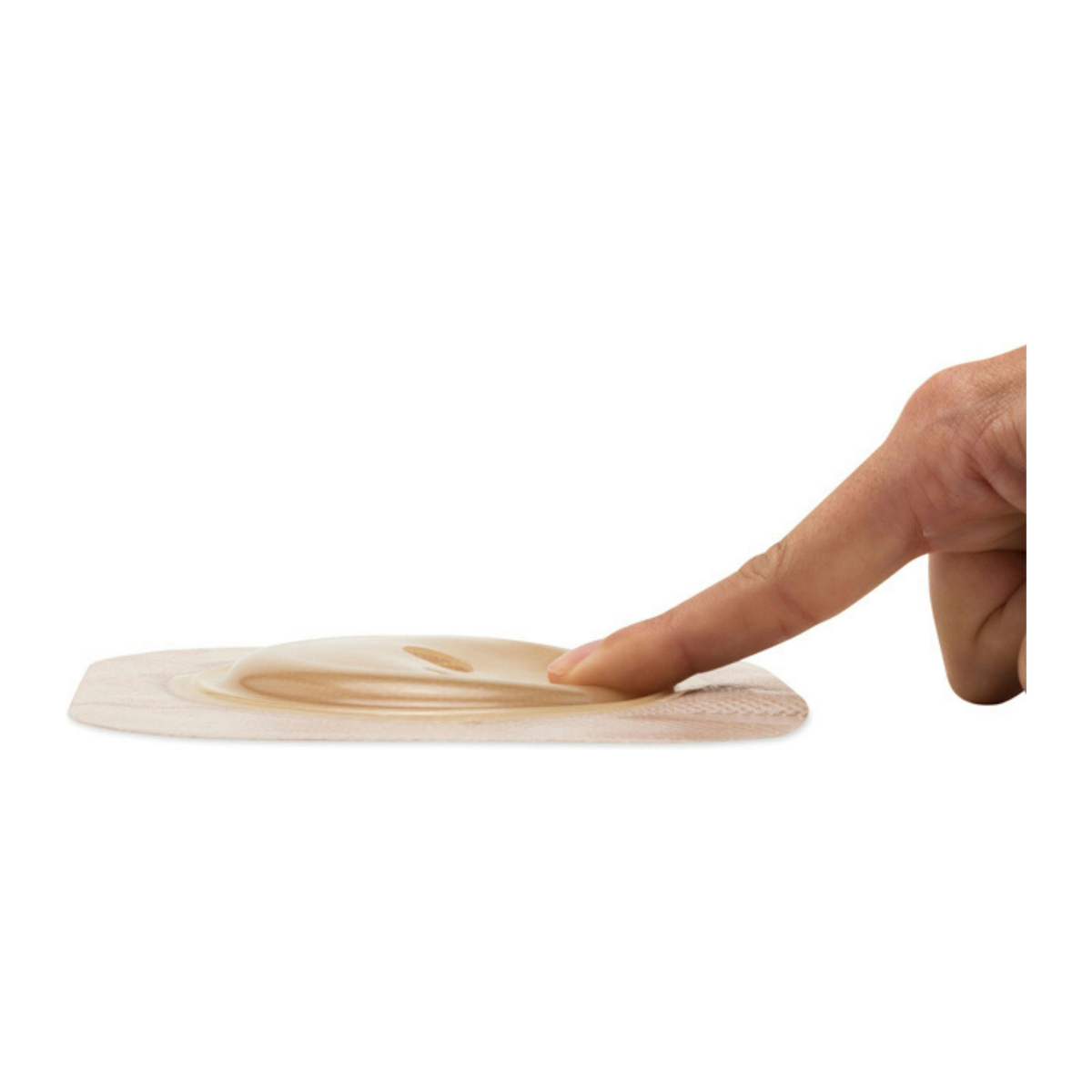 Hollister New Image Soft Convex CeraPlus Skin Barrier with Tape — finger pressure demonstration