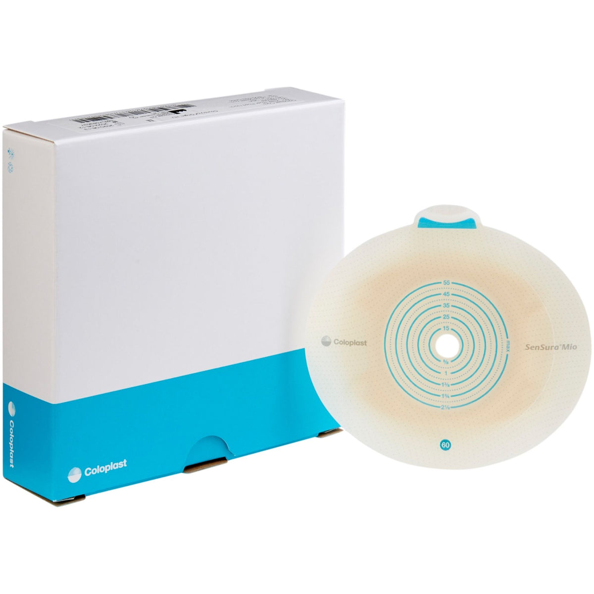 Coloplast SenSura Mio Click flat ostomy barrier 10522, top view, on a white background