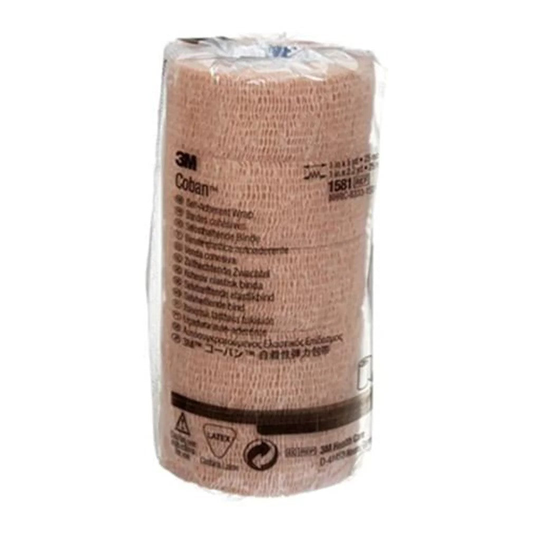 3M 3M™ Coban™ Self-Adherent Wrap 1581, Tan, 25 mm x 4.5 m (3M1581) on a white background
