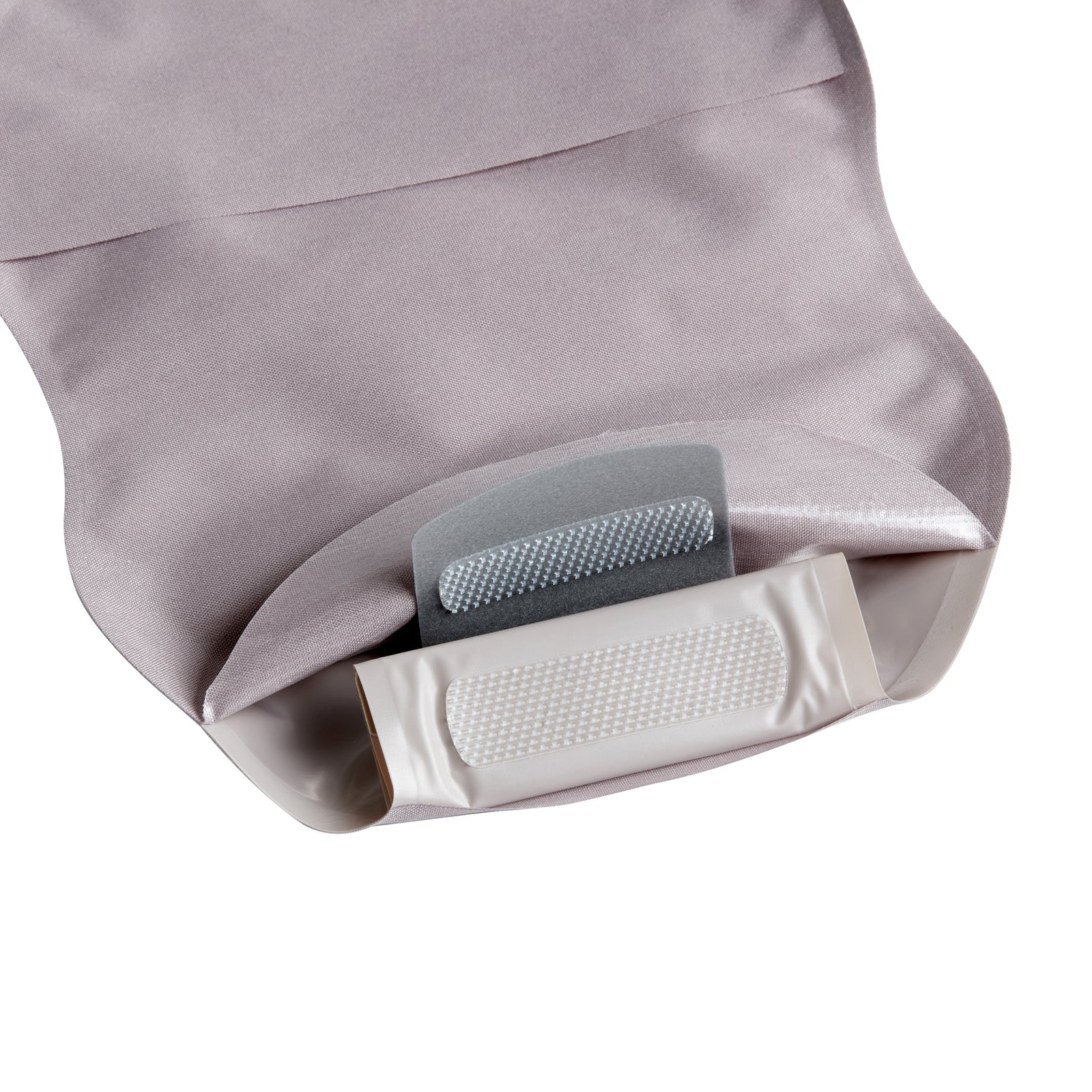 ConvaTec Esteem Body drainable pouch tail-closure detail on a white background