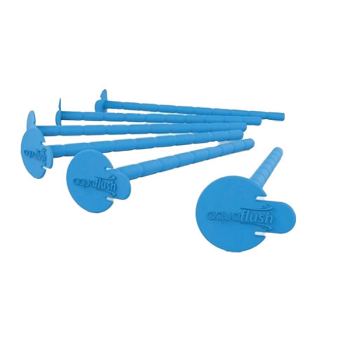 HR HealthCare Aquaflush Stoma Stopper family construction view showing blue stoma stopper sizes on white.