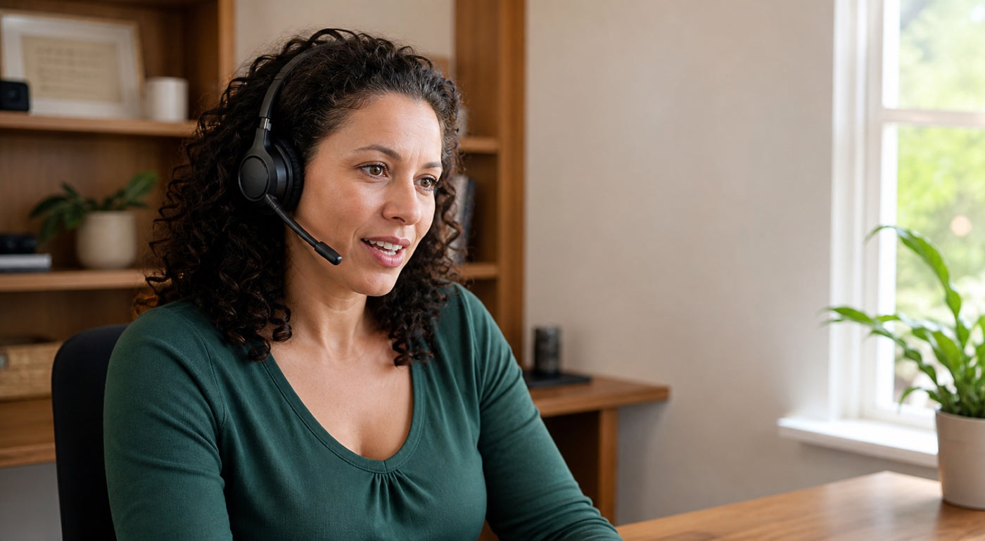 At Home Medical product support specialist wearing one headset