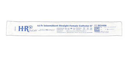HR HealthCare TruCath female straight tip intermittent catheter package on a white background