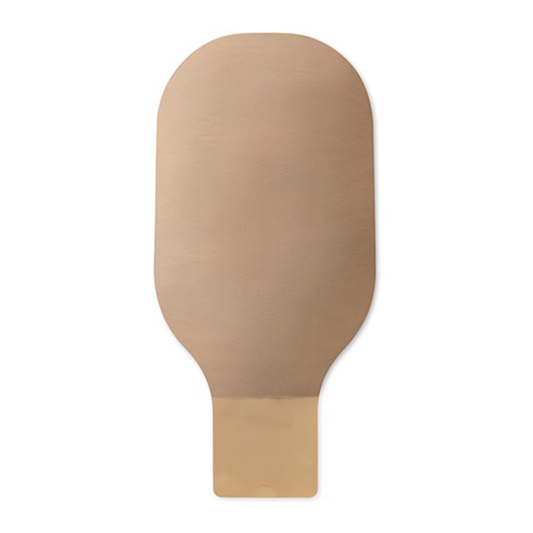 Hollister New Image Two-Piece Drainable Ostomy Pouch with clamp closure and filter on a white background