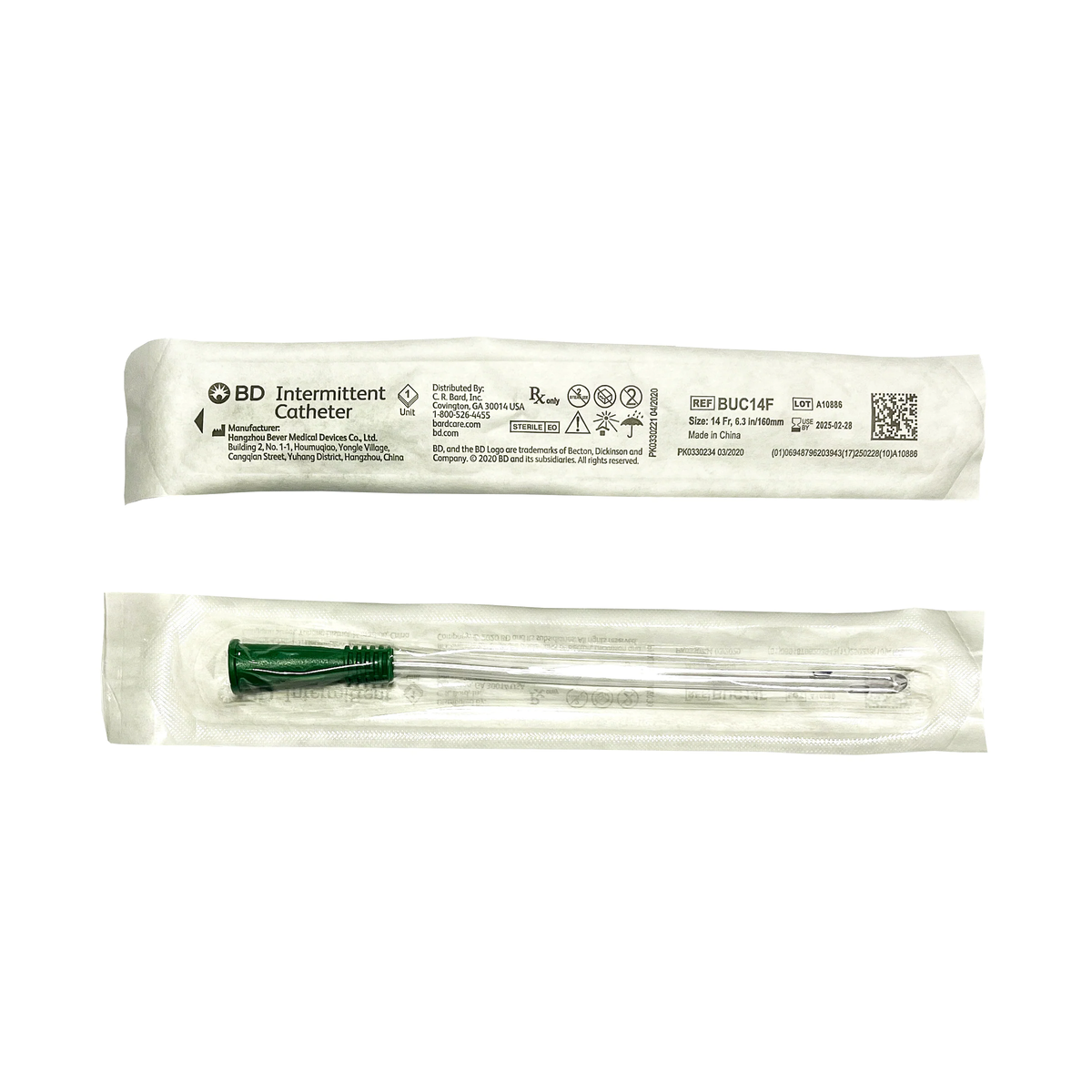 Bard Medical Bard BD Straight Tip Intermittent Catheter - Female (BABUC10F, BABUC10F-BX) on a white background