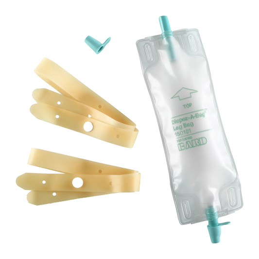 Bard Dispoz-A-Bag urinary leg bag with rubber cap valve and latex straps