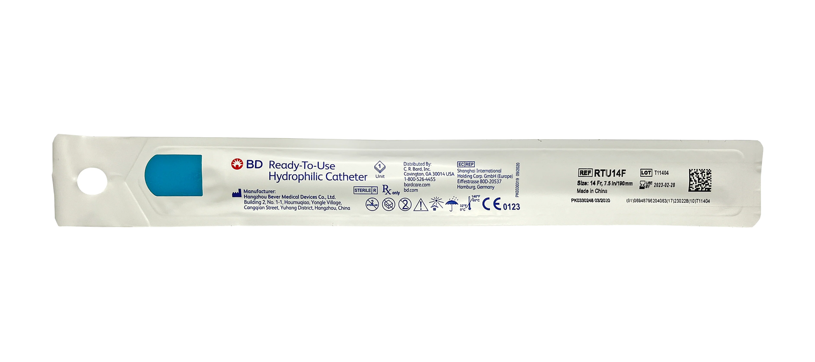 Bard Medical Bard BD Hydrophilic Straight Tip Intermittent Catheter - Female (BARTU10F, BARTU10F-BX) on a white background