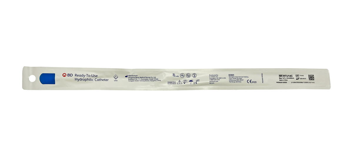 Bard Medical Bard BD Hydrophilic Coude Tip Intermittent Catheter - Male (BARTU12C, BARTU12C-BX) on a white background