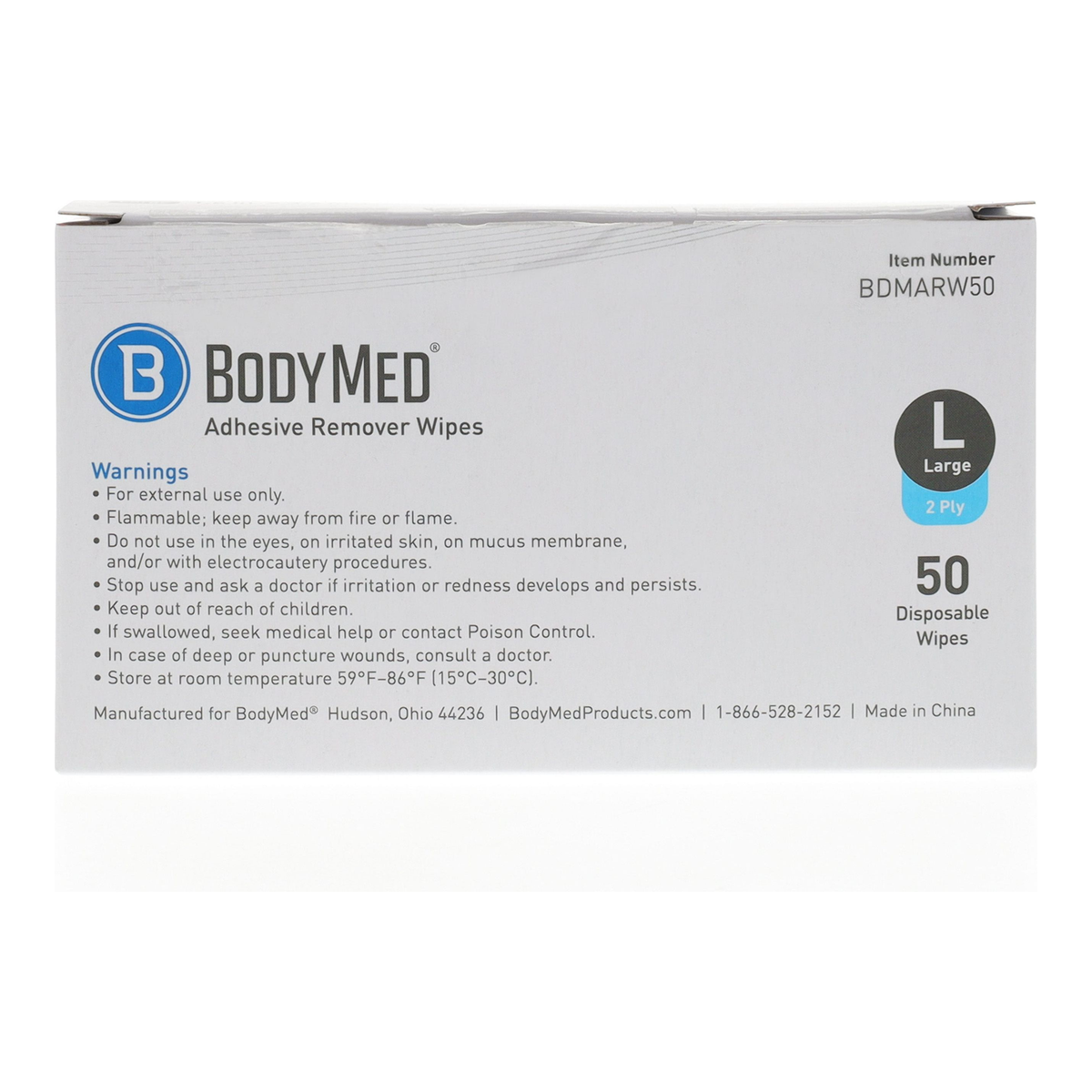 BodyMed Adhesive Remover Wipes package directions and warnings