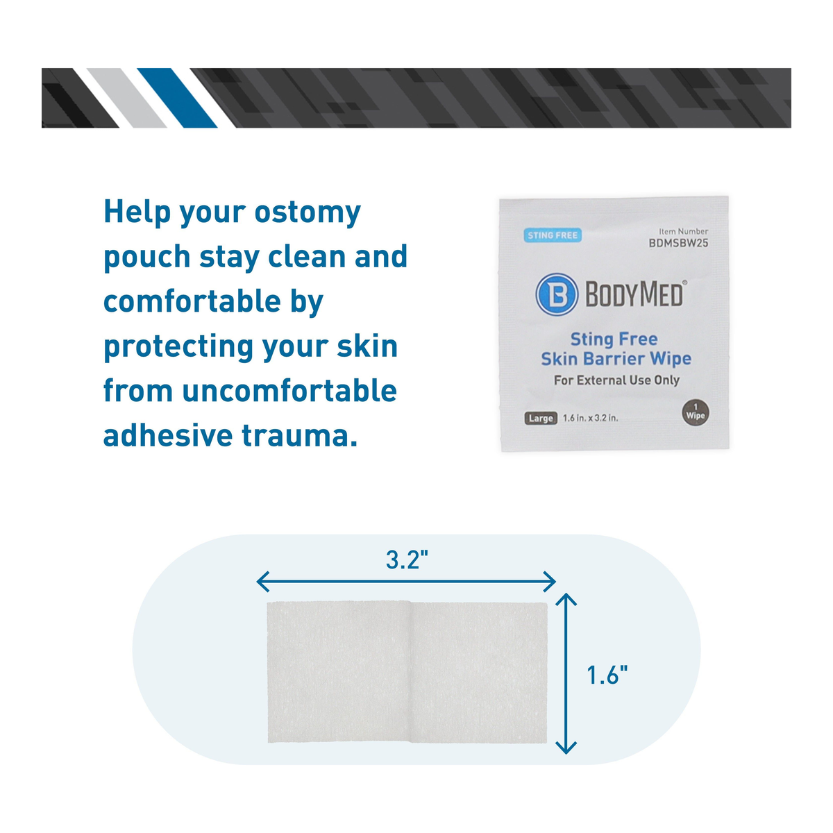 BodyMed Sting Free Skin Barrier Wipe dimensions