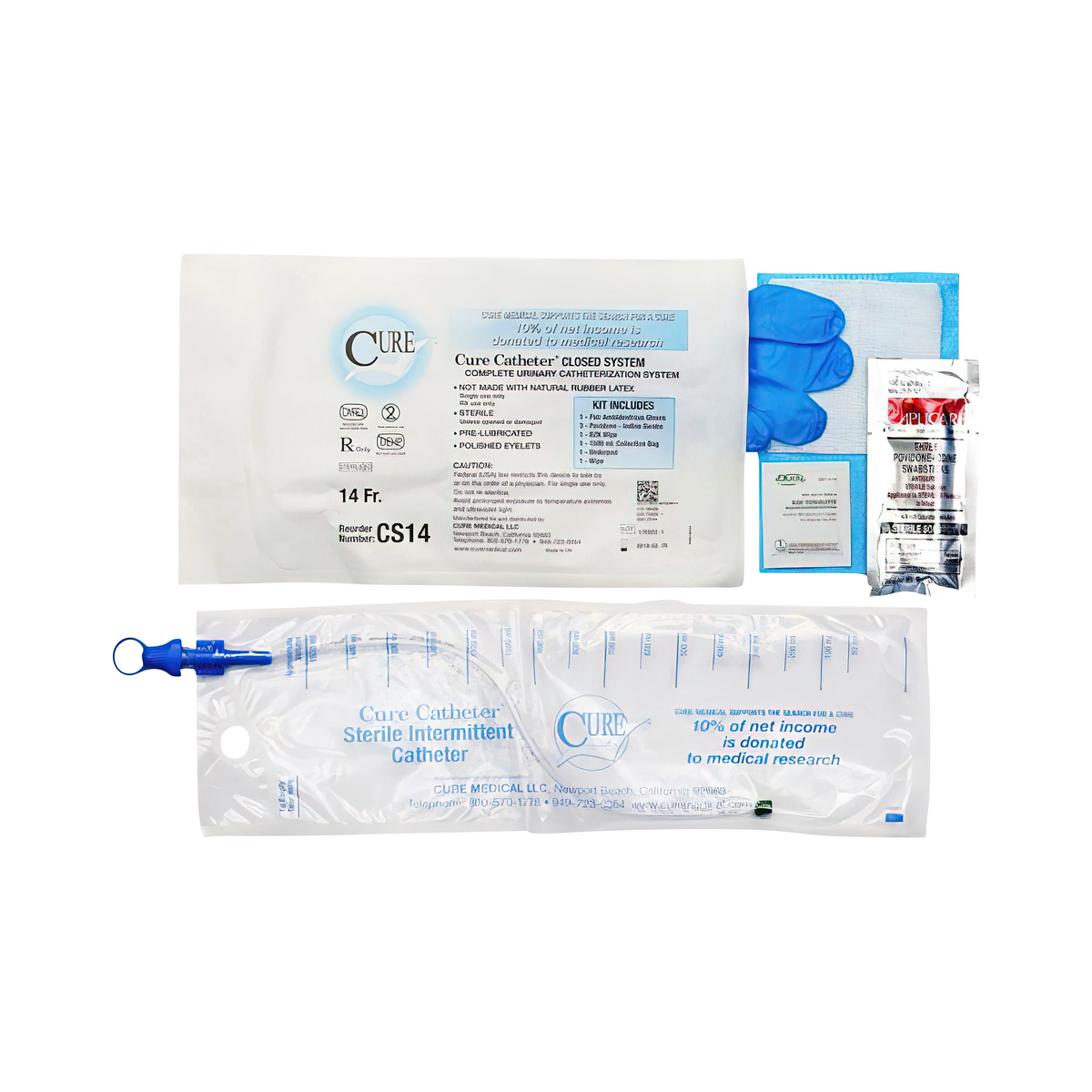 Convatec Cure Closed System Catheter Kit with Insertion Supplies - Coude Tip (CMCS14C, CMCS14C-CS) on a white background
