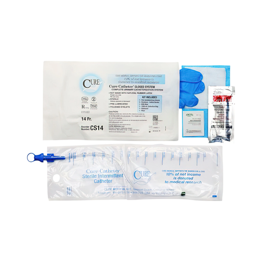 Convatec Cure Closed System Catheter Kit with Insertion Supplies - Coude Tip (CMCS14C, CMCS14C-CS) on a white background