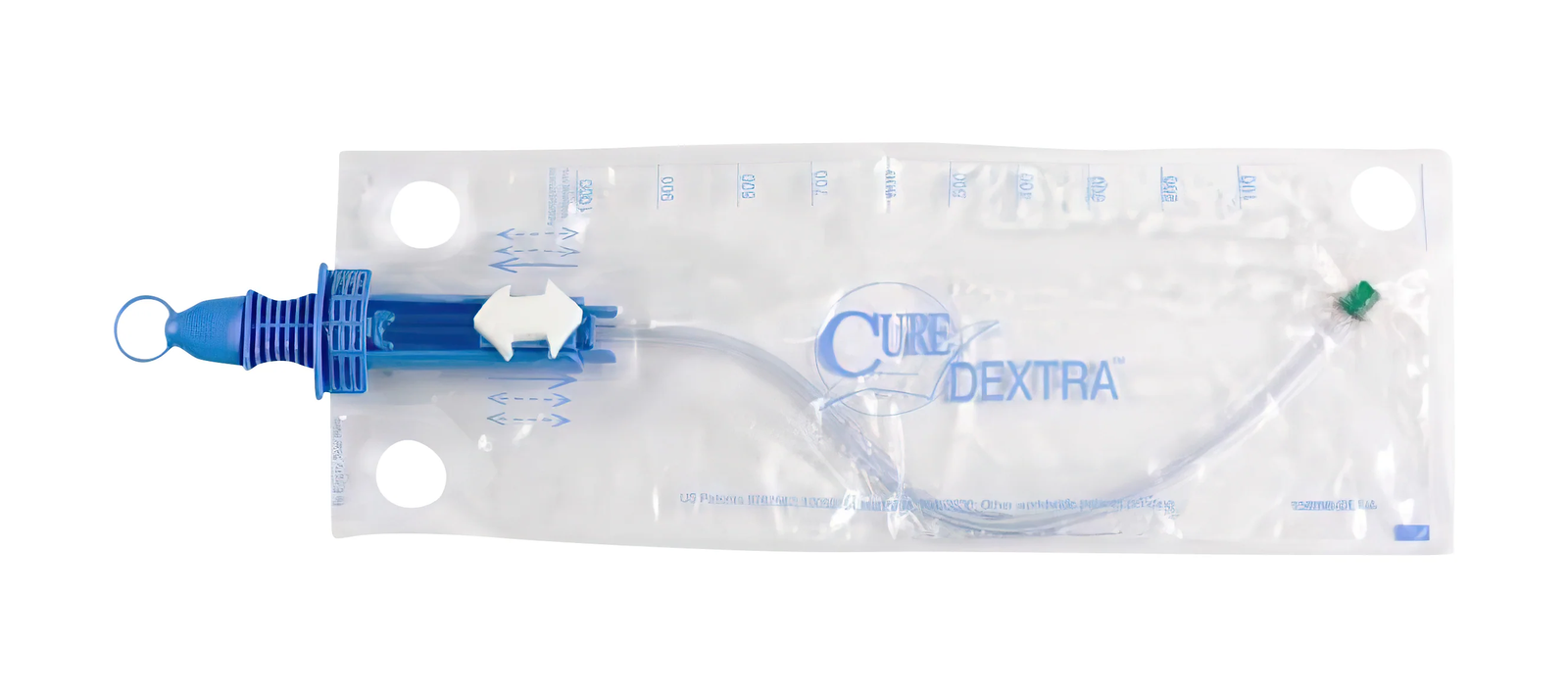 Cure Medical Cure Dextra Closed System Catheter (CMDEX12, CMDEX12-CS) on a white background