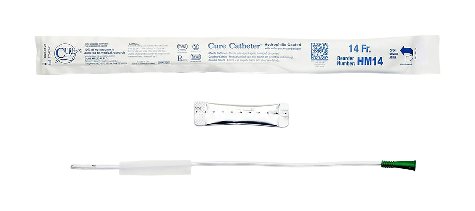 Convatec Cure Hydrophilic Straight Tip Intermittent Catheter - Male (CMHM12, CMHM12-BX) on a white background