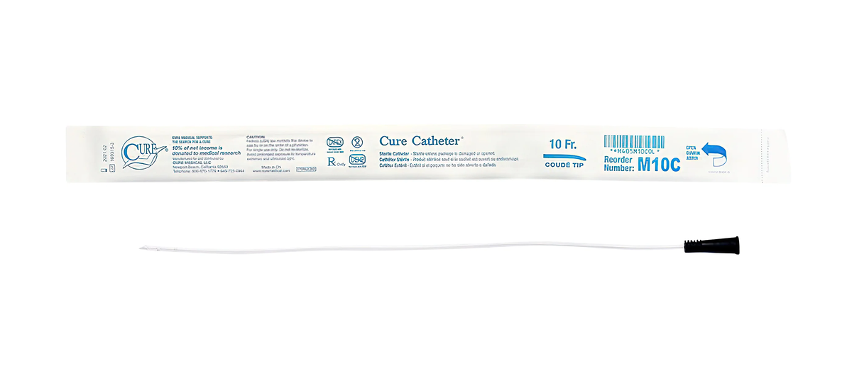 Convatec Cure Coude Tip Intermittent Catheter - Male (CMM10C, CMM10C-BX) on a white background