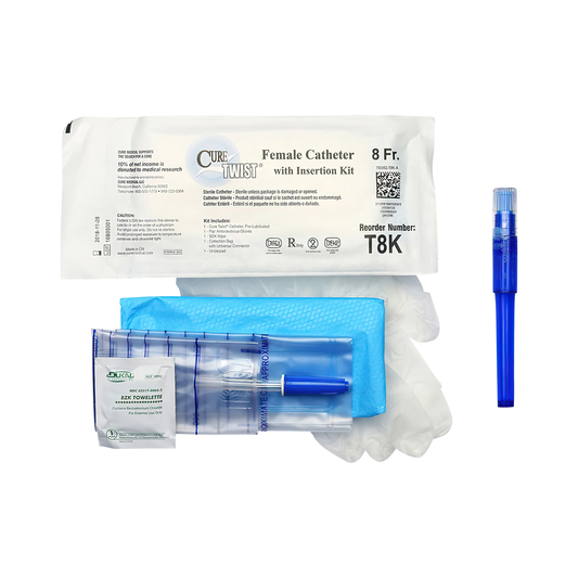 Cure Medical Cure Twist Kit with Insertion Supplies - Female (CMT8K, CMT8K-BX) on a white background