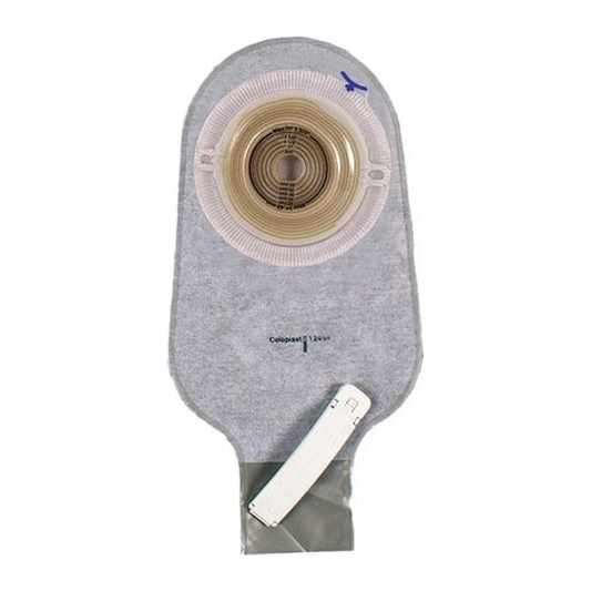 Coloplast Assura Deep Convex MAXI one-piece drainable ostomy pouch with clamp closure; opaque variant shown
