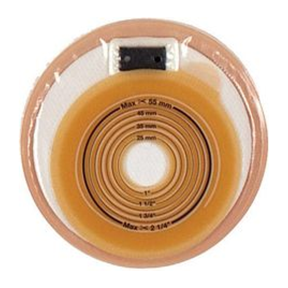 Coloplast Assura flat one-piece stoma cap 2501, opaque cut-to-fit, on a white background