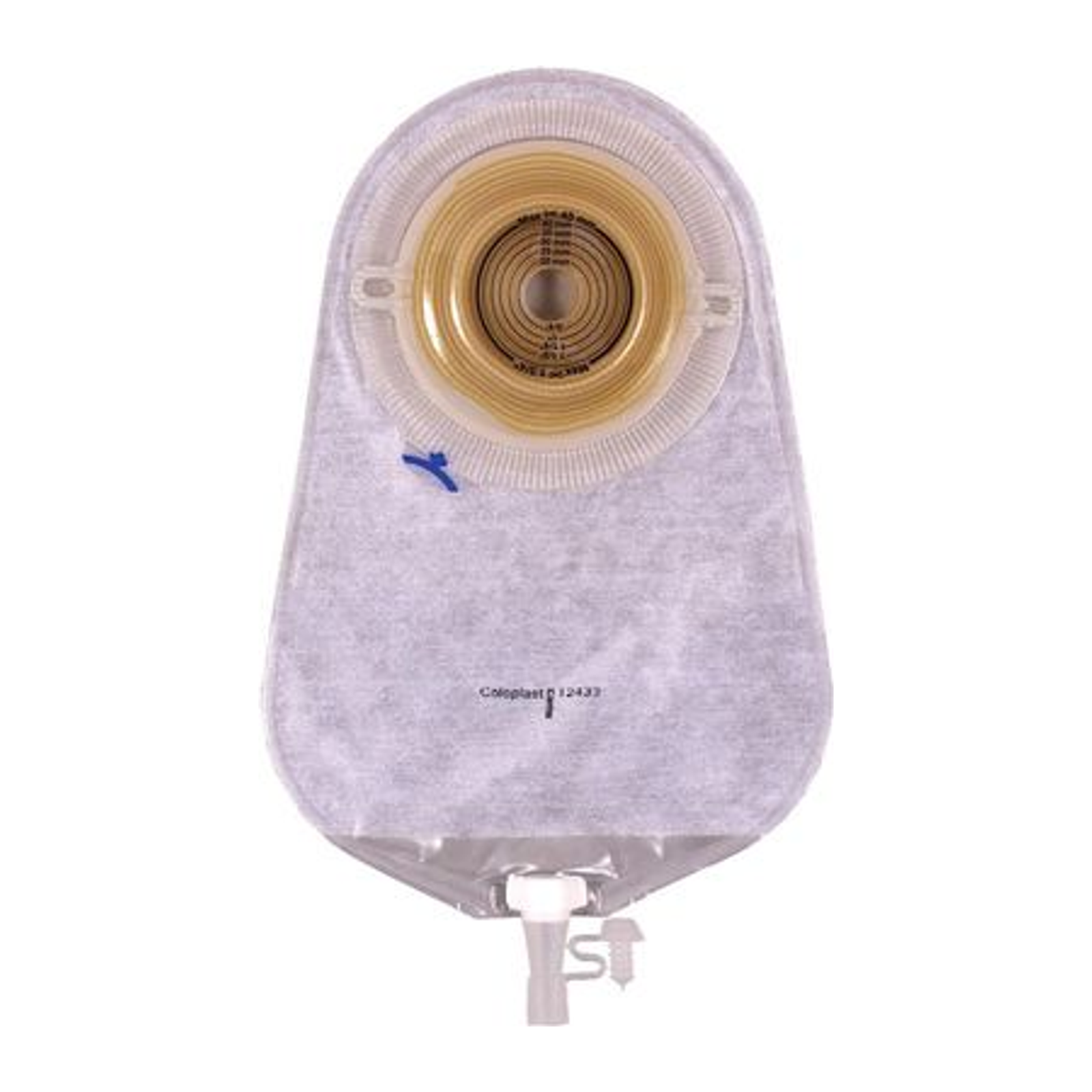 Coloplast Assura 12433 deep convex transparent one-piece urostomy pouch, representative of the 12433 and 12472 family