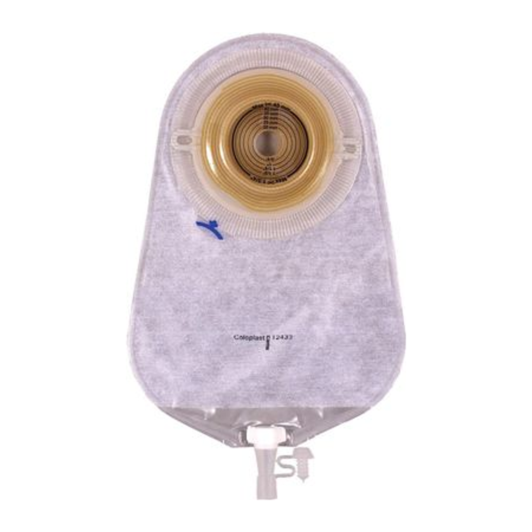 Coloplast Assura 12433 deep convex transparent one-piece urostomy pouch, representative of the 12433 and 12472 family