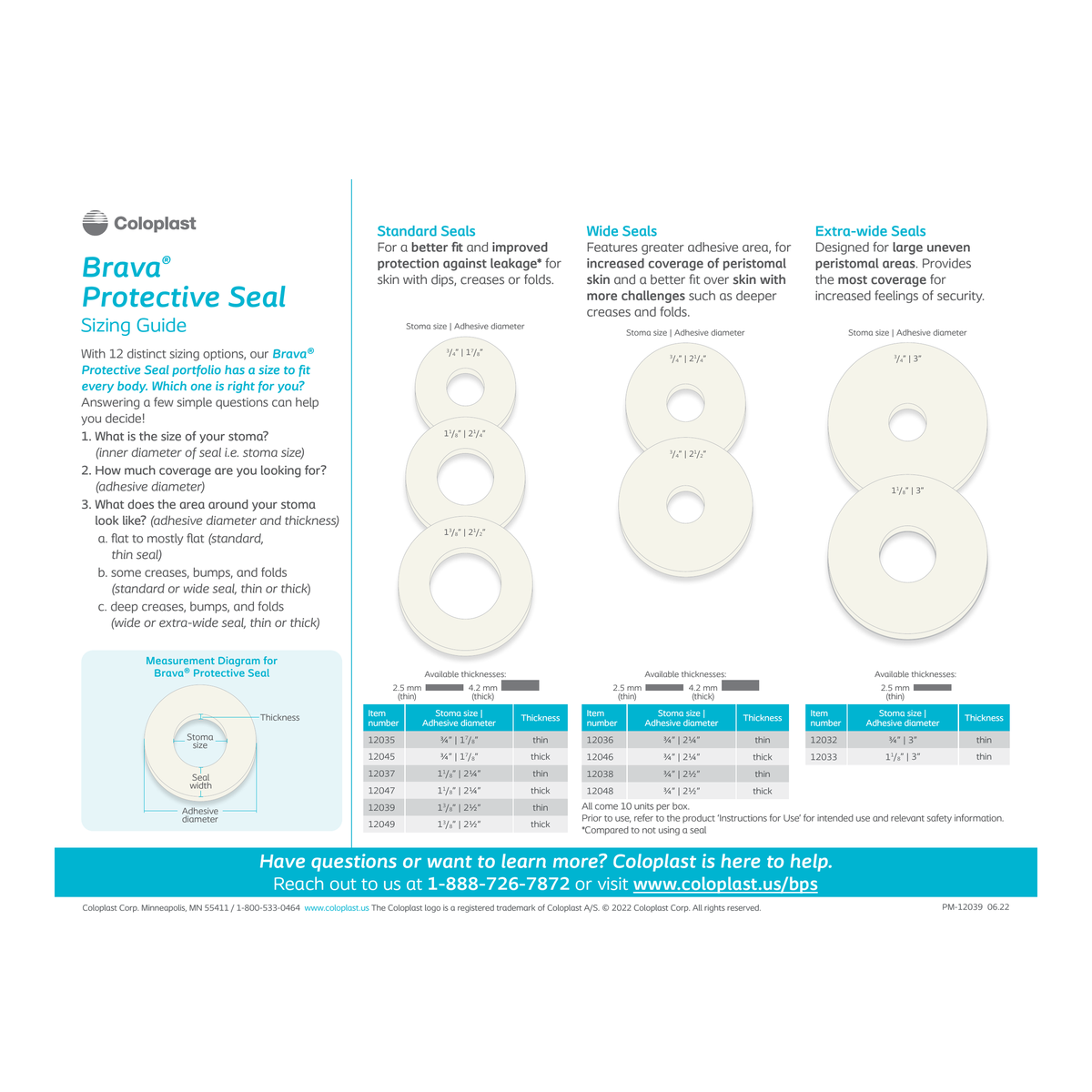 Coloplast Brava Protective Seal official sizing guide