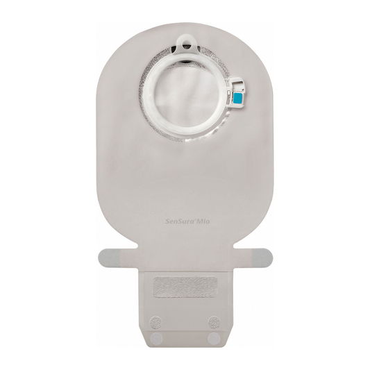 Coloplast SenSura Mio Click EasiClose WIDE transparent two-piece drainable pouch; sales unit varies by SKU.