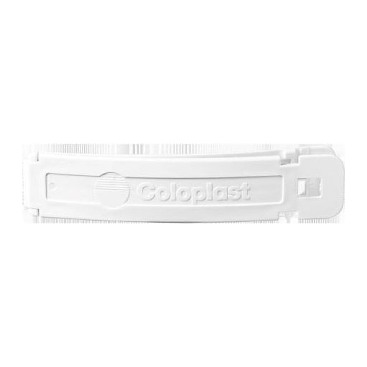 Coloplast drainable ostomy pouch clamp front view