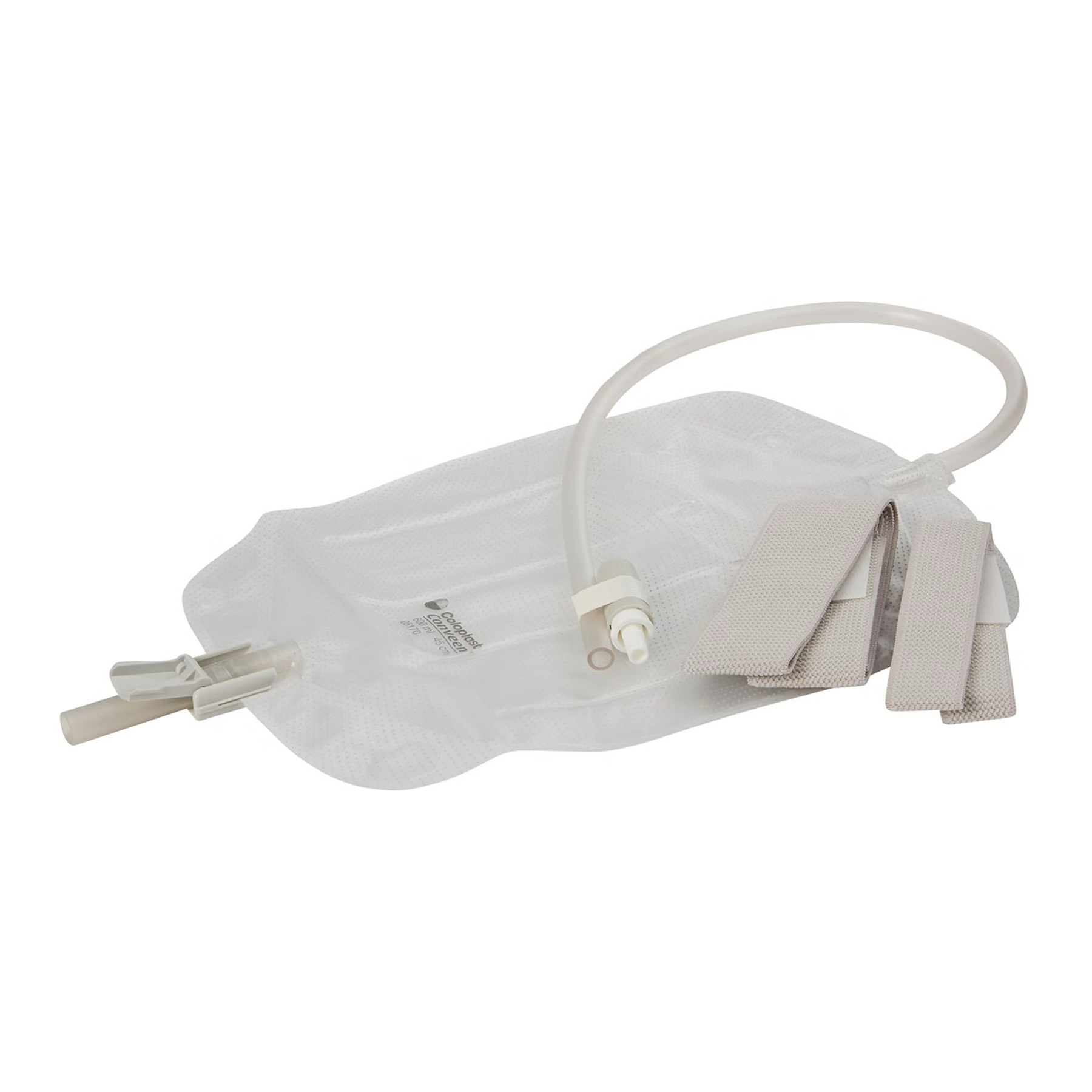 Coloplast Security contoured non-sterile leg bag with clamp closure (CO5170, CO5174) on a white background