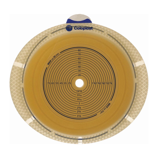 Coloplast SenSura Flex flat standard-wear ostomy barrier 10101, exact back view on white