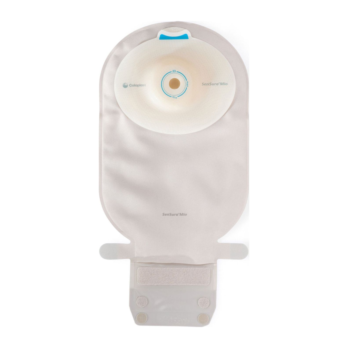 Coloplast SenSura Mio deep-convex MAXI drainable ostomy pouch 16755, exact opaque-gray filtered back view on white