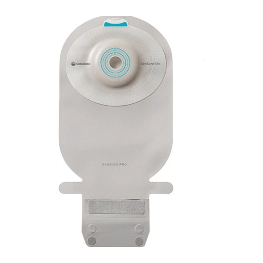 Coloplast SenSura Mio deep-convex MAXI drainable ostomy pouch 16760, exact back view on white