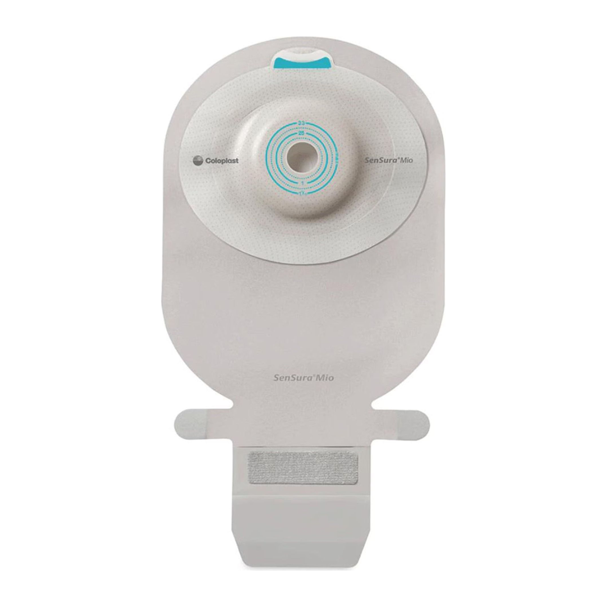 Coloplast SenSura Mio deep-convex MAXI drainable ostomy pouch 16766, exact back view on white