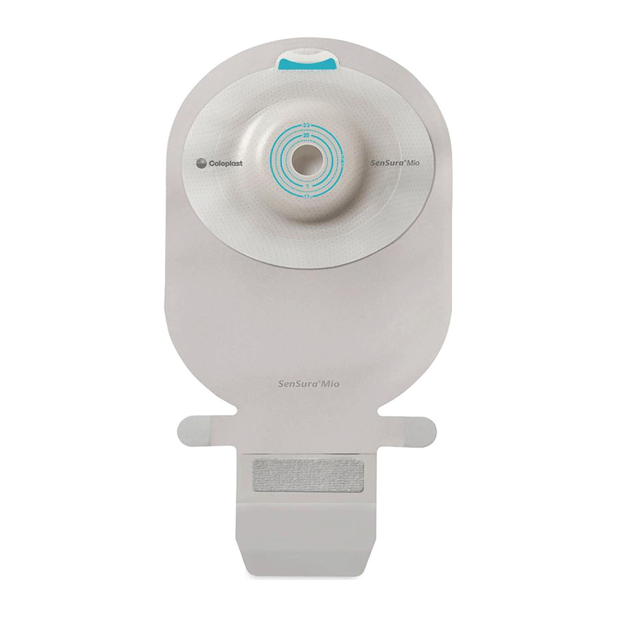 Coloplast SenSura Mio deep-convex MAXI drainable ostomy pouch 16773, exact back view on white