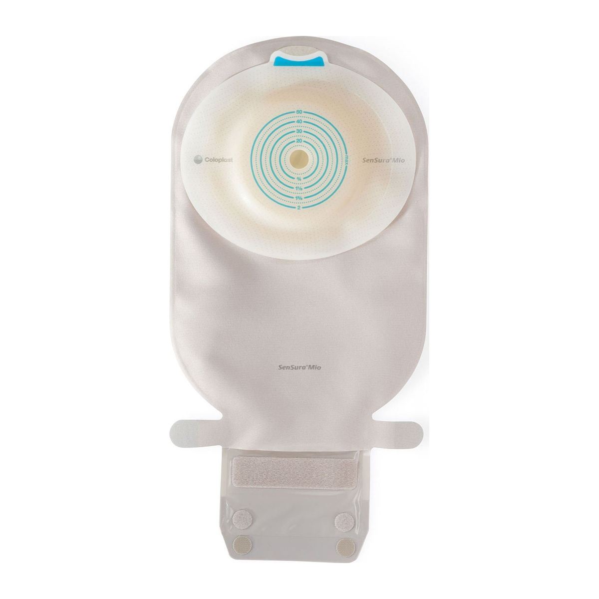 Coloplast SenSura Mio deep-convex MAXI drainable ostomy pouch 16778, exact transparent no-filter back view on white
