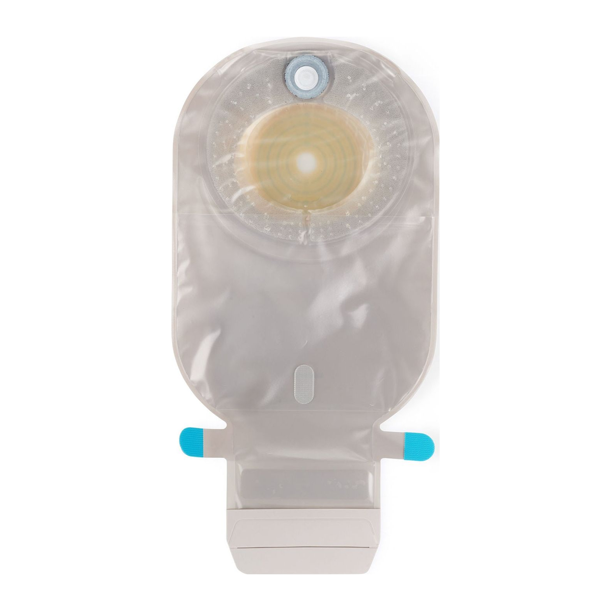 Coloplast SenSura Mio deep-convex MAXI drainable ostomy pouch 16778, exact transparent no-filter front view on white