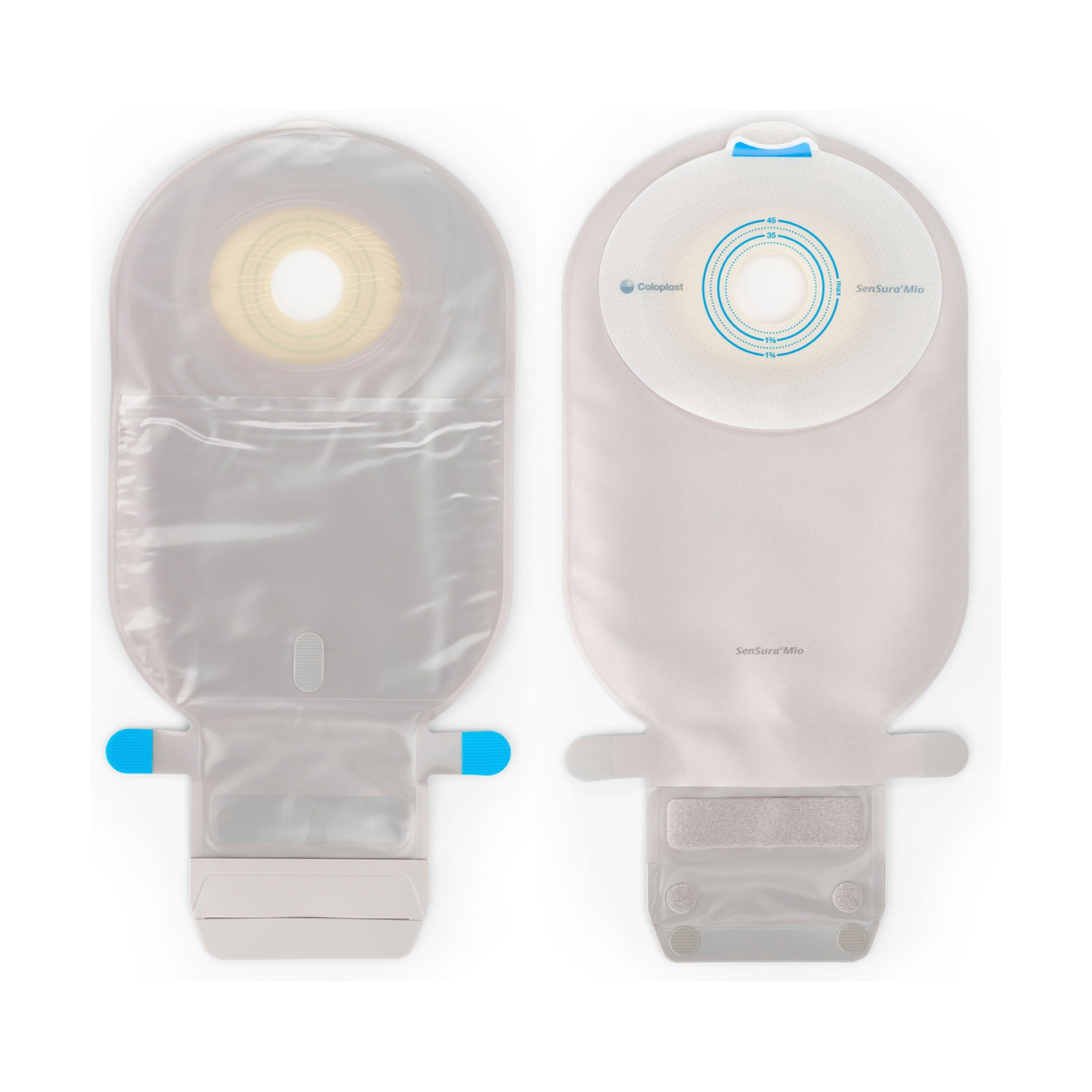 Coloplast SenSura Mio flat MAXI transparent drainable pouch, front and back view