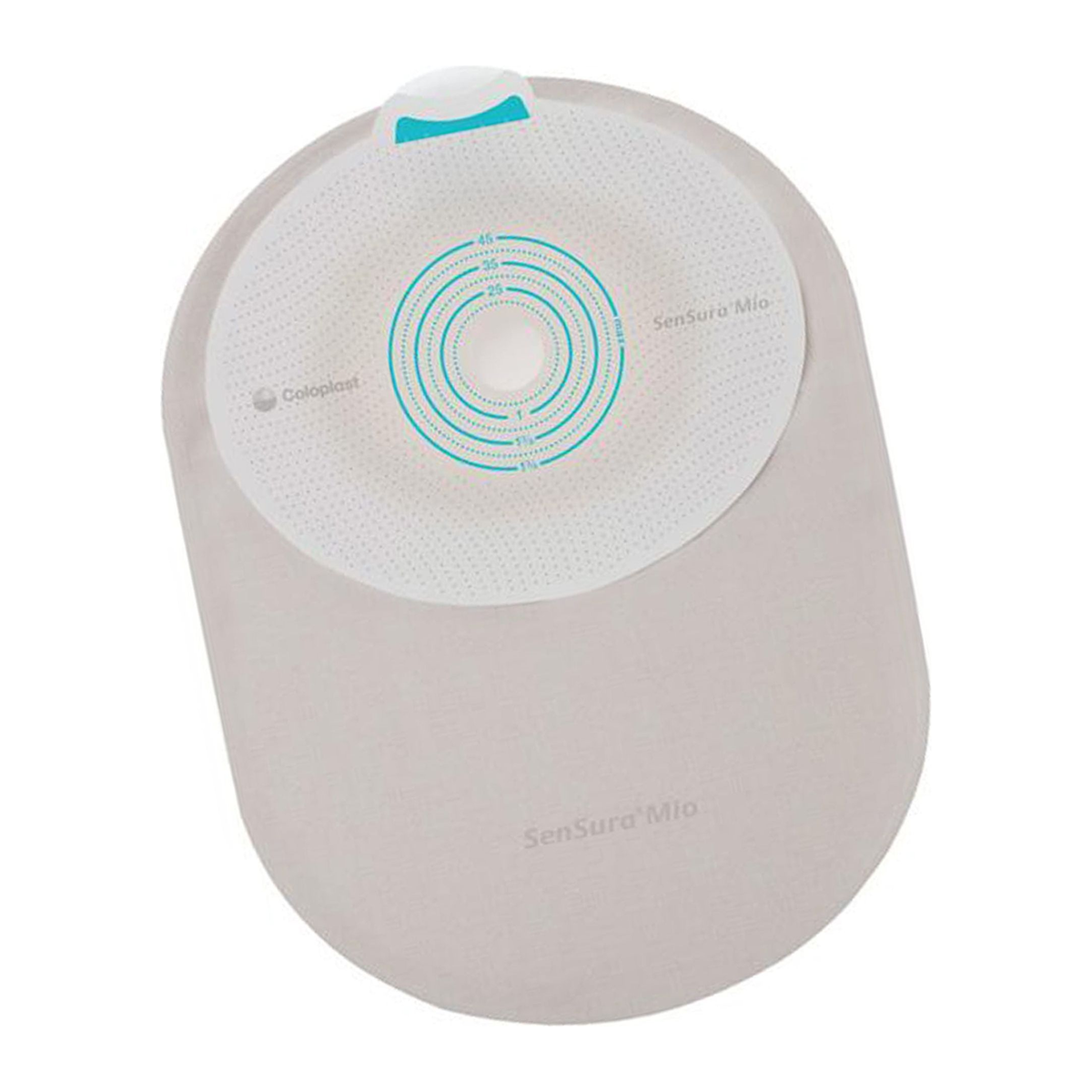 Coloplast SenSura Mio flat one-piece closed ostomy pouch, alternate angled view, CST10870 through CST10885 family.