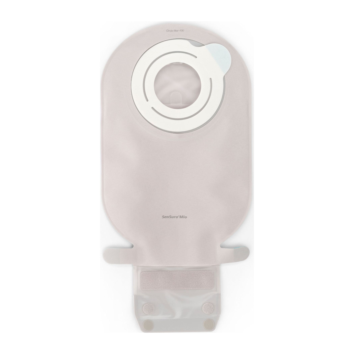 Coloplast SenSura Mio Flex MAXI opaque-gray filtered drainable pouch 12262, exact green-coupling back view on white