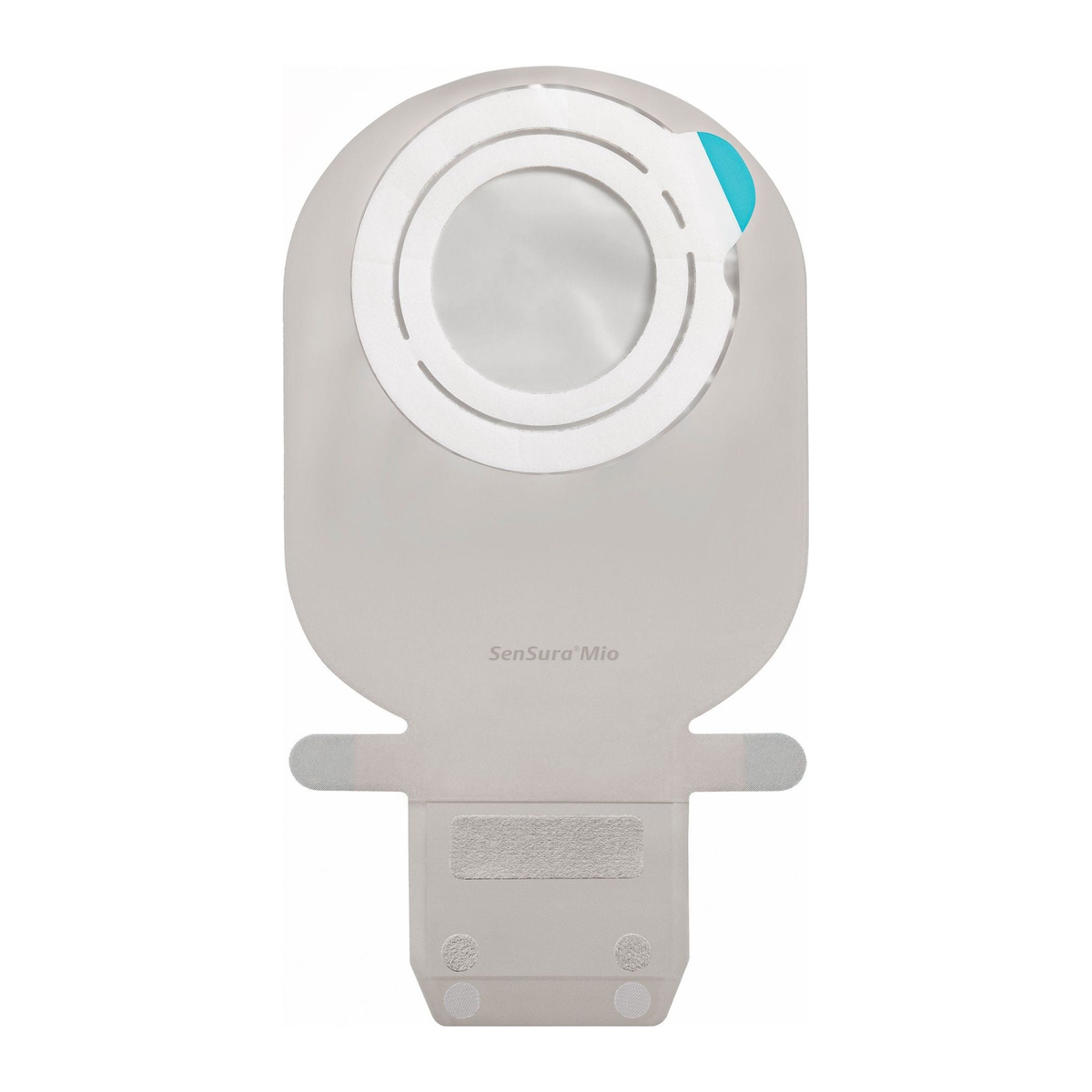Coloplast SenSura Mio Flex MAXI opaque-gray filtered drainable pouch 12272, exact red-coupling back view on white