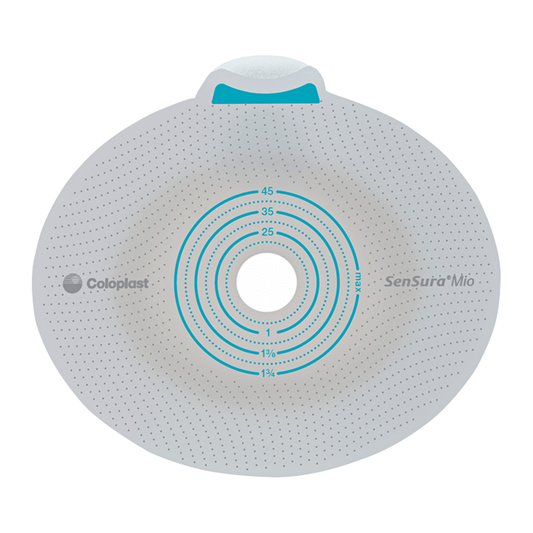 Coloplast SenSura Mio Flex flat standard-wear two-piece ostomy barrier; coupling and opening vary from CST10551 through CST10573.