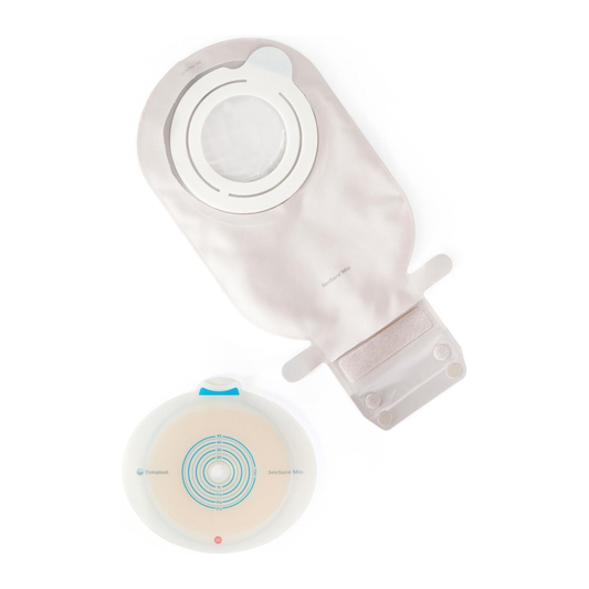Coloplast SenSura Mio Flex two-piece drainable pouch kit, exact CST21009 back view on white