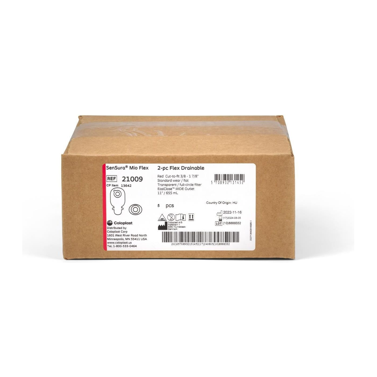 Coloplast SenSura Mio Flex two-piece drainable pouch kit, exact CST21009 package front on white