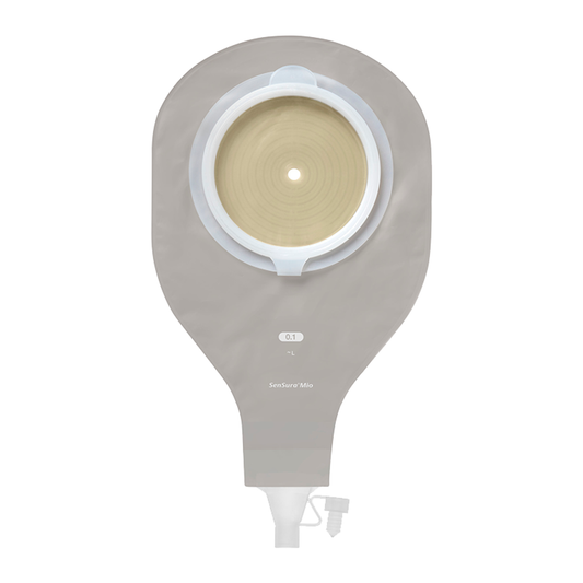 Coloplast SenSura Mio one-piece non-sterile Post Op pouch with access window, measuring scale, and soft outlet; CST18690 or CST18691.